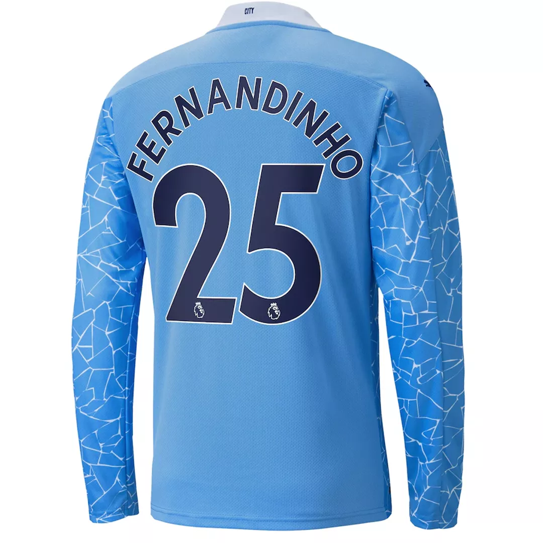 FERNANDINHO #25 Manchester City Long Sleeve Football Shirt Home 2020/21