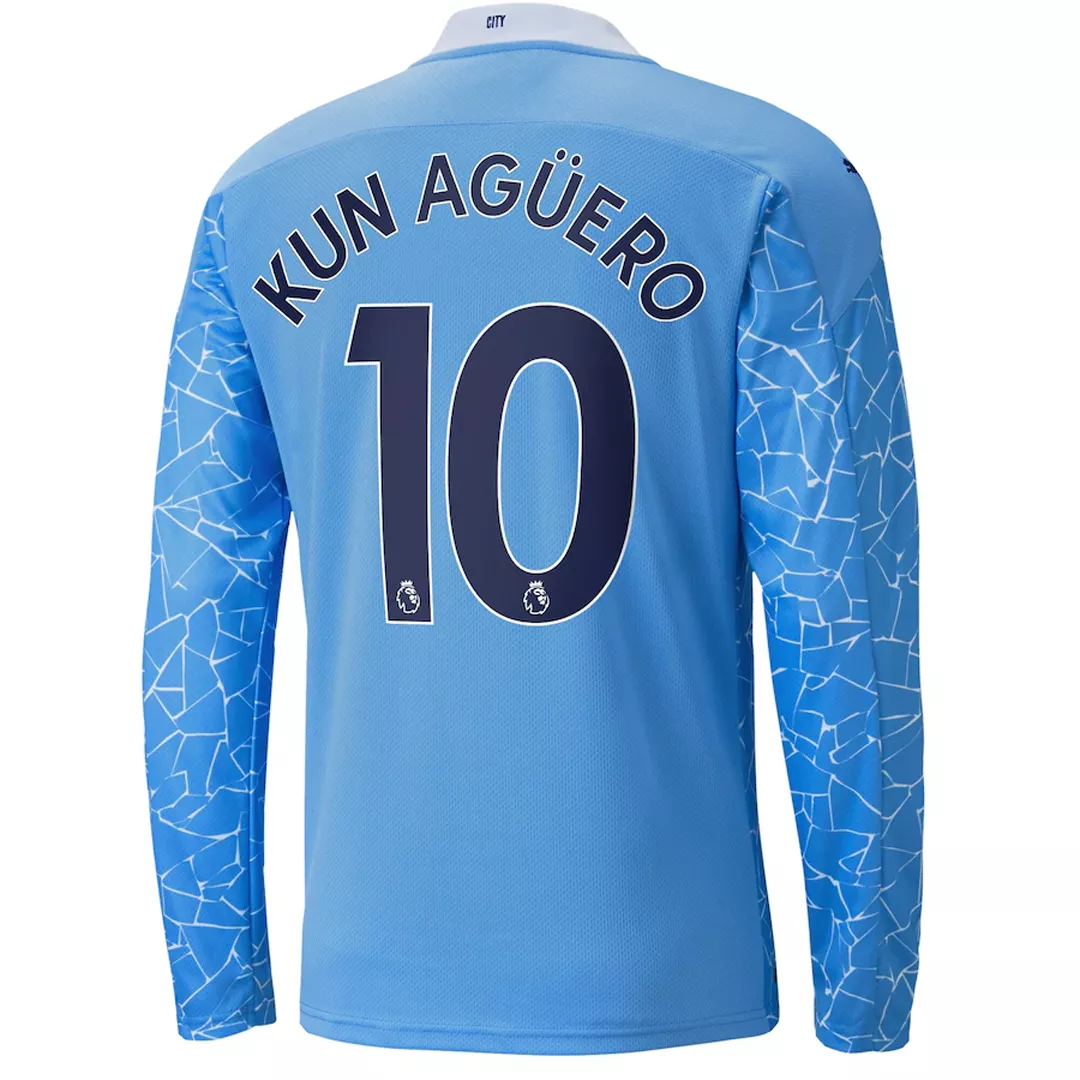 KUN AGÜERO #10 Manchester City Long Sleeve Football Shirt Home 2020/21