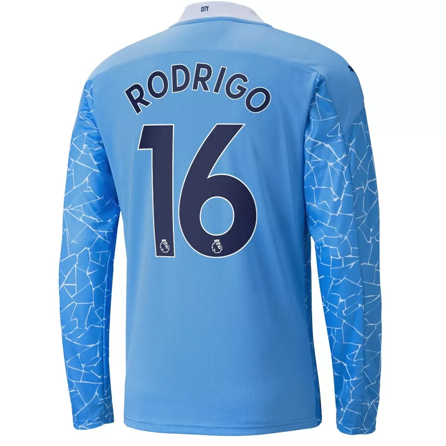 RODRIGO #16 Manchester City Long Sleeve Football Shirt Home 2020/21 - bestfootballkits