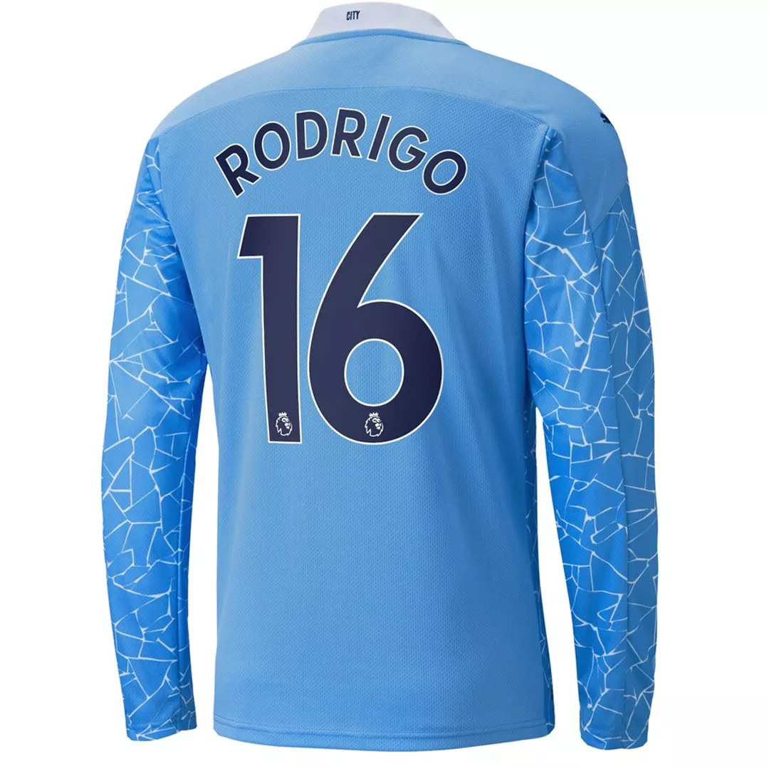 RODRIGO #16 Manchester City Long Sleeve Football Shirt Home 2020/21