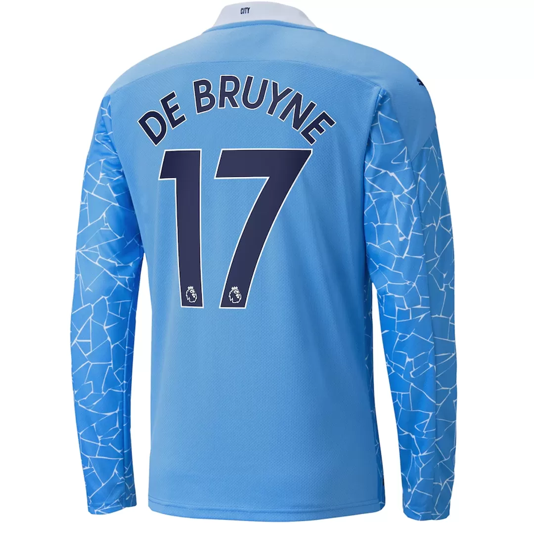 DE BRUYNE #17 Manchester City Long Sleeve Football Shirt Home 2020/21