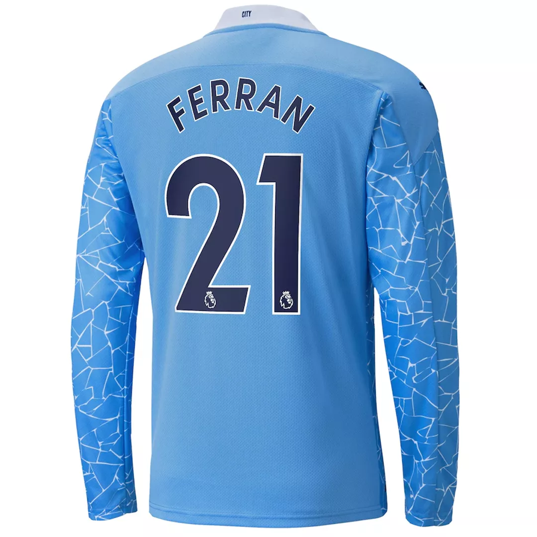 FERRAN #21 Manchester City Long Sleeve Football Shirt Home 2020/21