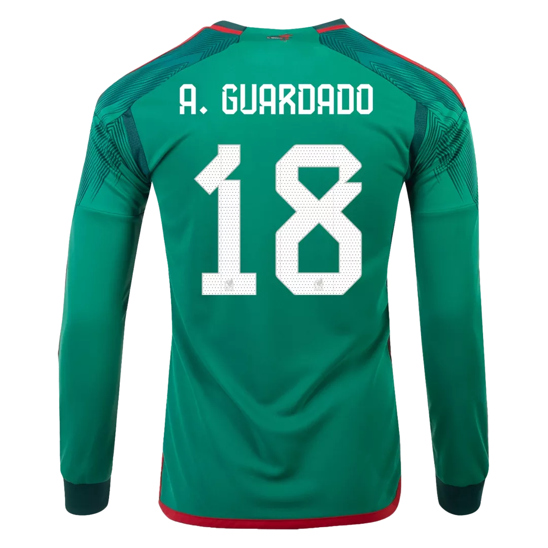 A.GUARDADO #18 Mexico Long Sleeve Football Shirt Home 2022