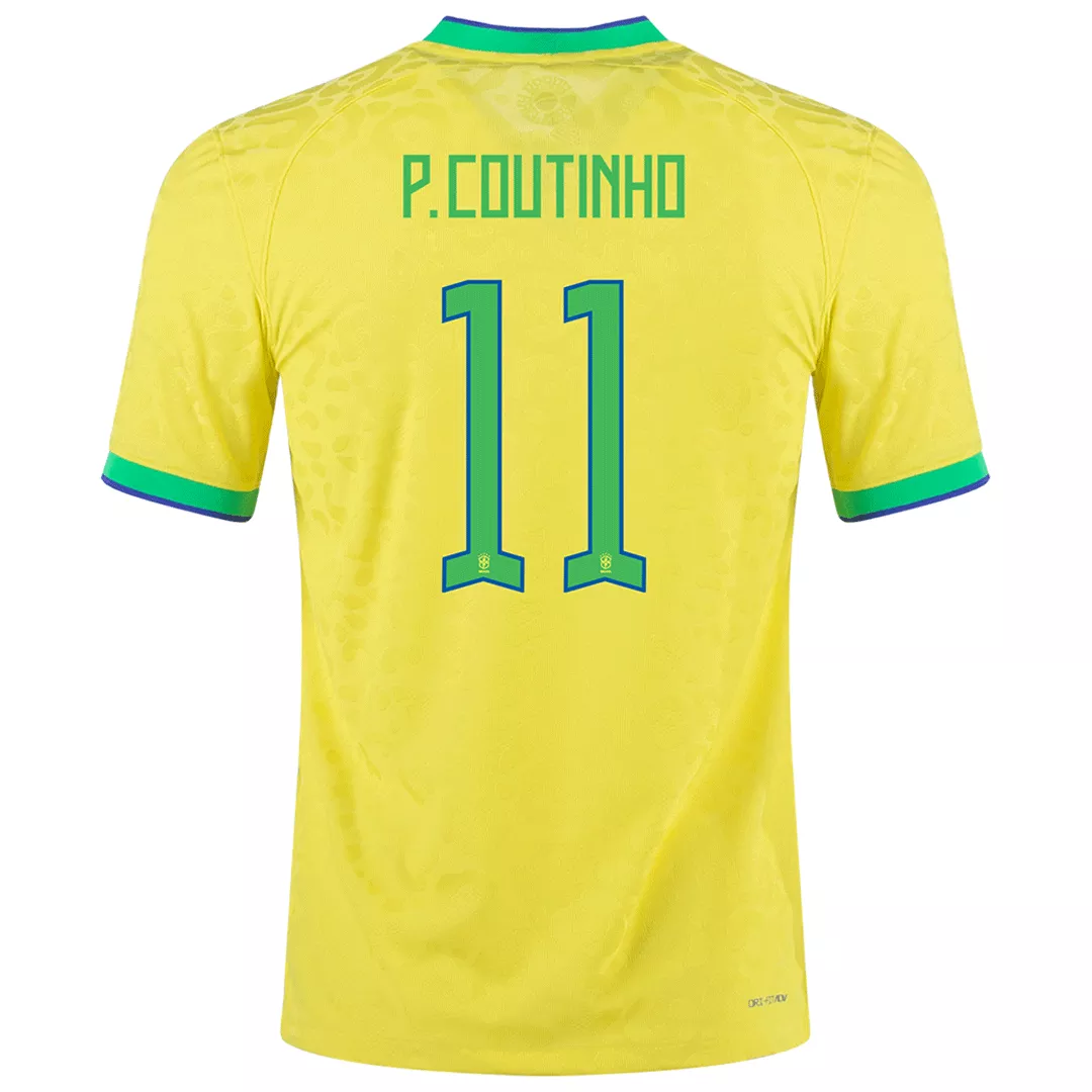 Authentic P.Coutinho #11 Brazil Football Shirt Home 2022