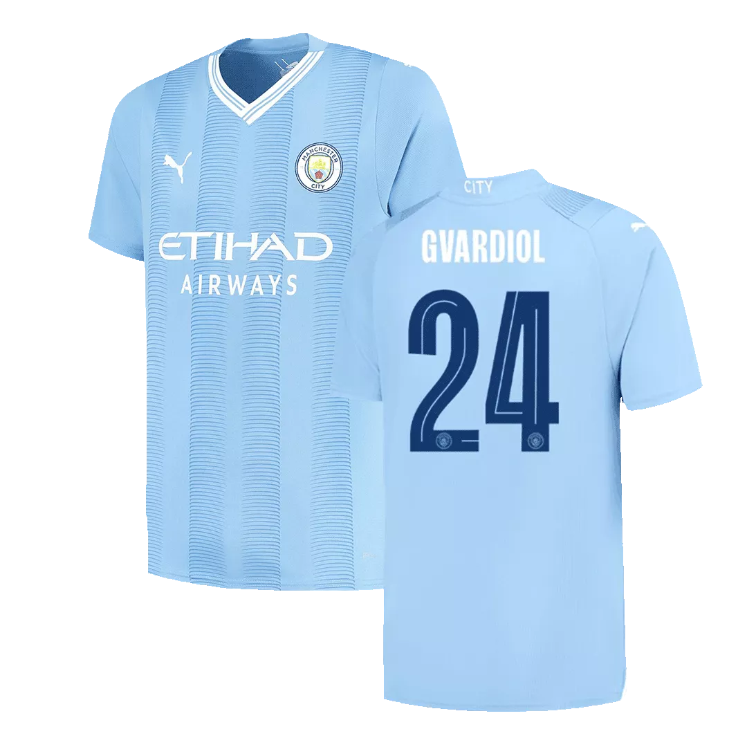 GVARDIOL #24 Manchester City Football Shirt Home 2023/24 - UCL