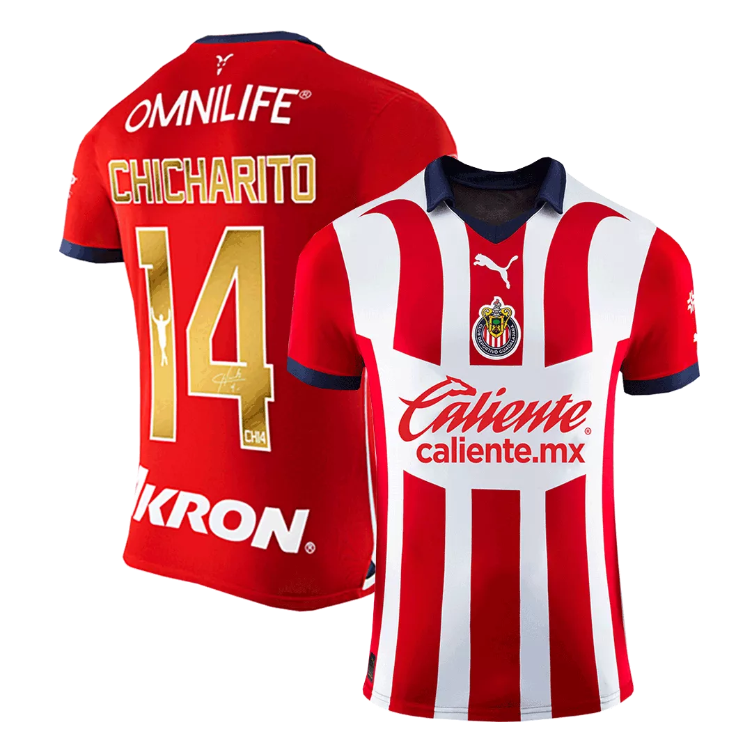 Gold CHICHARITO #14 Chivas Football Shirt Home 2023/24