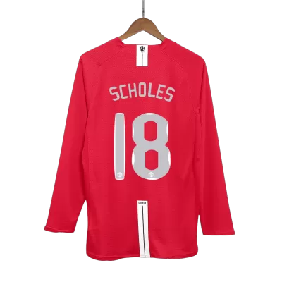 SCHOLES #18 Retro Manchester United Shirt Home Long Sleeve 2007/08 - UCL - bestfootballkits