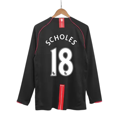 SCHOLES #18 Retro Manchester United Shirt Away Long Sleeve 2007/08 - bestfootballkits