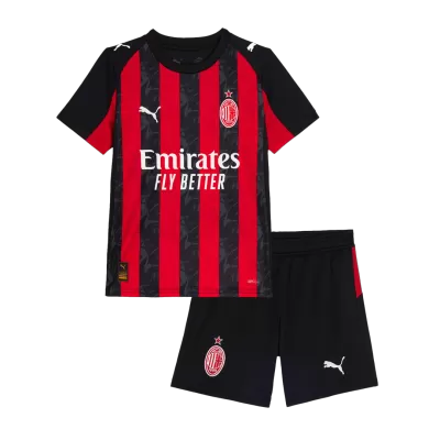 Kid's AC Milan Home Soccer Jersey Kit(Jersey+Shorts) 2025/26 Red&Black - bestfootballkits