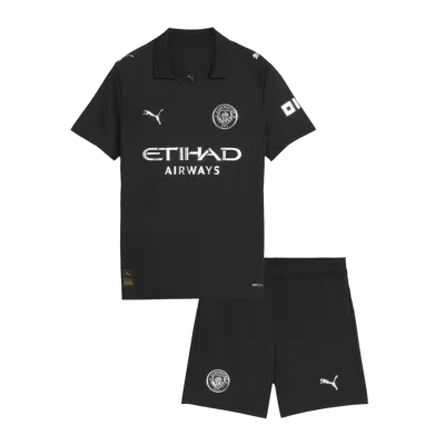 Kid's Manchester City Away Soccer Jersey Kit(Jersey+Shorts) 2025/26 Black - bestfootballkits