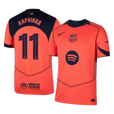 RAPHINHA #11 Barcelona Third Away Soccer Jersey 2025/26 Orange- UCL - bestfootballkits