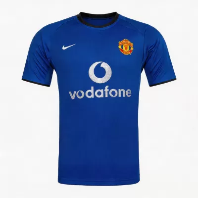 Men Retro Fan Version 02/03 Manchester United Third Soccer Jersey Blue - bestfootballkits