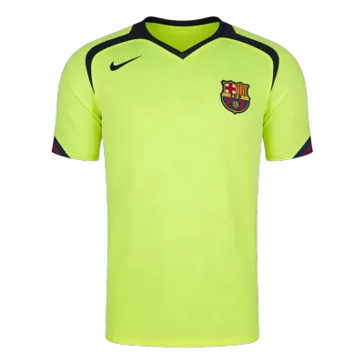 Men Retro Fan Version 05/06 Barcelona Away Soccer Jersey Short Sleeve Neon Green - bestfootballkits