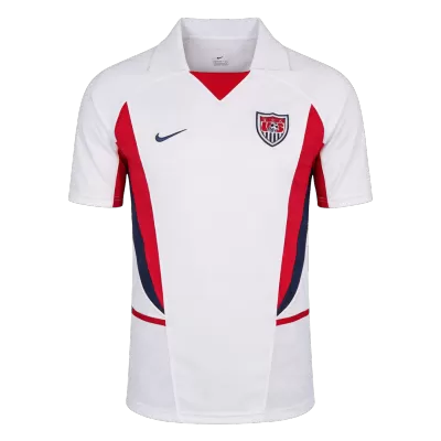 Men Retro Fan Version 2002 United States Home Soccer Jersey Short Sleeve White - bestfootballkits