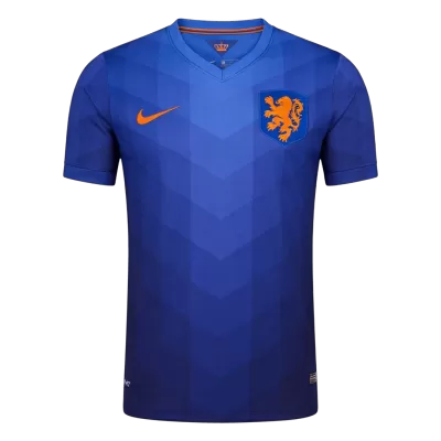 Men Retro Fan Version 2014 Netherlands Away Soccer Jersey Short Sleeve Blue - bestfootballkits