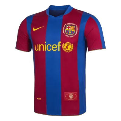 Men Retro Fan Version 07/08 Barcelona Home Soccer Jersey Short Sleeve Blue&Garnet - bestfootballkits