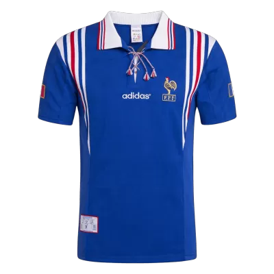 Men Retro Fan Version 1996 France Home Soccer Jersey Short Sleeve Blue - bestfootballkits