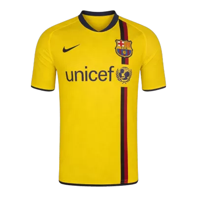 Men Retro Fan Version 08/10 Barcelona Away Soccer Jersey Short Sleeve Yellow - bestfootballkits