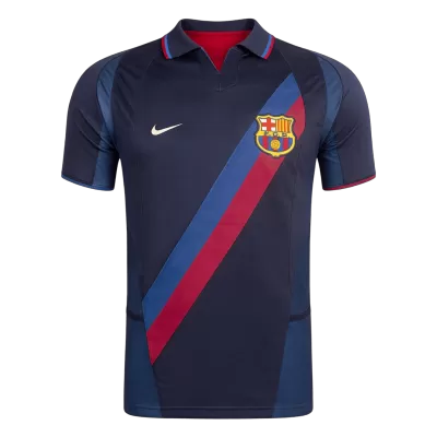 Men Retro Fan Version 02/03 Barcelona Third Soccer Jersey Short Sleeve Navy - bestfootballkits