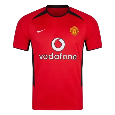 Men Retro Fan Version 02/04 Manchester United Home Soccer Jersey Short Sleeve Red - bestfootballkits