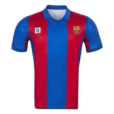Men Retro Fan Version 80/82 Barcelona Home Soccer Jersey Short Sleeve Blue&Garnet - bestfootballkits