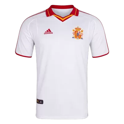 Men Retro Fan Version 2000 Spain Away Soccer Jersey Short Sleeve White - bestfootballkits