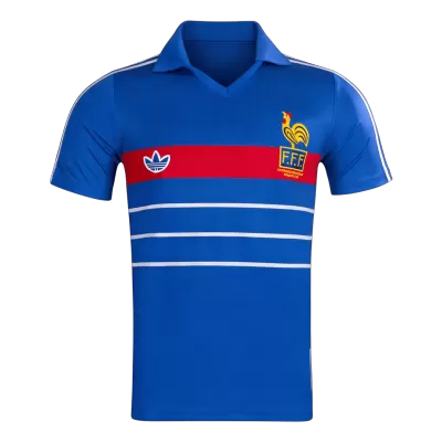 Men Retro Fan Version 1984 France Home Soccer Jersey Short Sleeve Blue - bestfootballkits