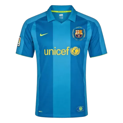 Men Retro Fan Version 07/08 Barcelona Away Soccer Jersey Short Sleeve Blue - bestfootballkits