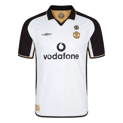 Men Retro Fan Version Manchester United Reversible Away/Third Soccer Jersey 2001/02 White&Gold - bestfootballkits