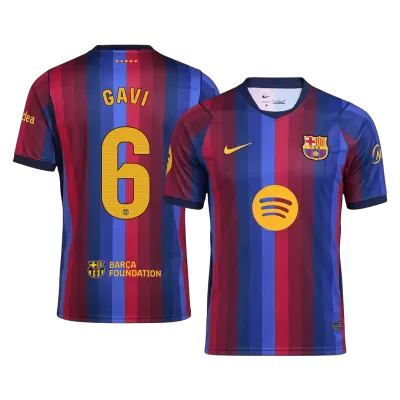 GAVI #6 Men Fan 26/27 Barcelona Home Soccer Jersey Short Sleeve Blue&Garnet - bestfootballkits